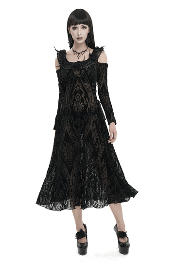 Off-Shoulder Gothic Semi-Transparent Dress With Pattern